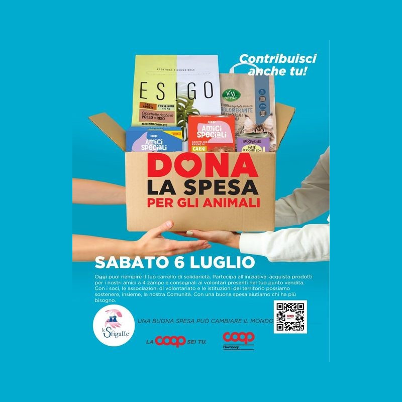 Sabato 6 luglio parteciperemo anche noi all'iniziativa nazionale “Dona la spesa per gli animali” organizzata da Coop. - Associazione Le Sfigatte